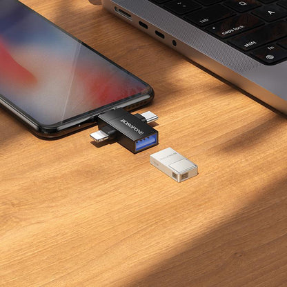 OTG-adapter Lightning / microUSB / USB-C - USB-A Borofone BV26D, Svart