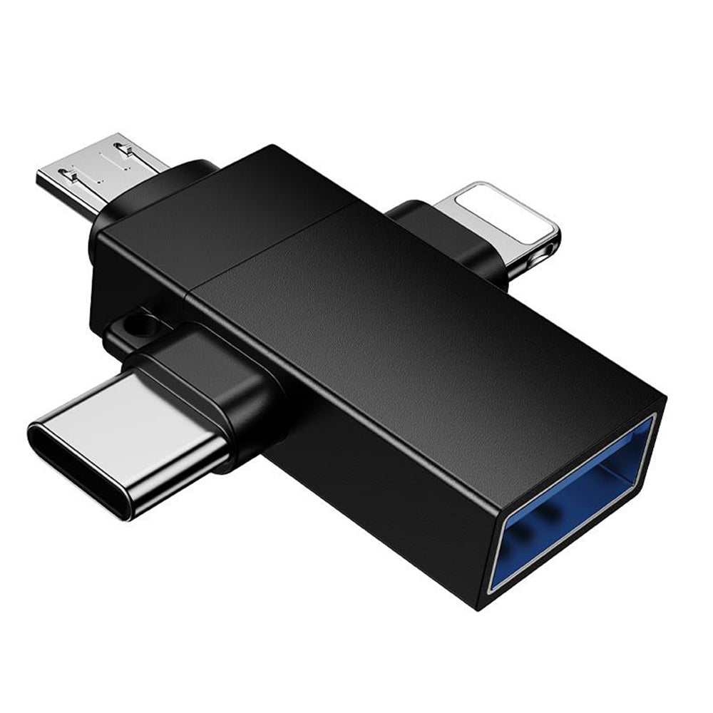 OTG-adapter Lightning / microUSB / USB-C - USB-A Borofone BV26D, Svart