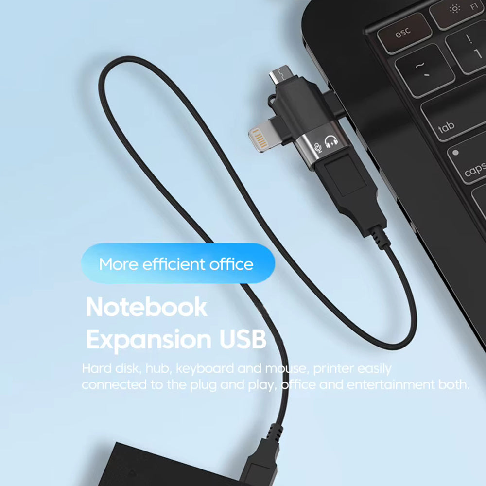 OTG-adapter Lightning / microUSB / USB-C - USB-A Techsuit A17 SoundVoltX, Svart