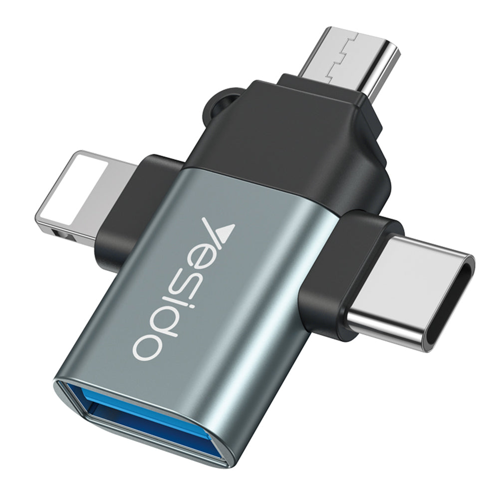 OTG-adapter Lightning / microUSB / USB-C - USB-A Yesido GS15, Svart