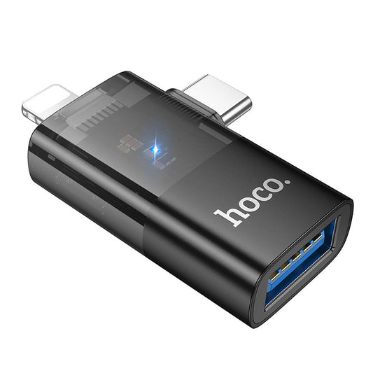 OTG-adapter Lightning / USB-C - USB-A HOCO UA36E, Svart