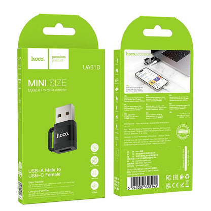 USB-C - USB-A Data og Ladeadapter HOCO UA31D, Svart