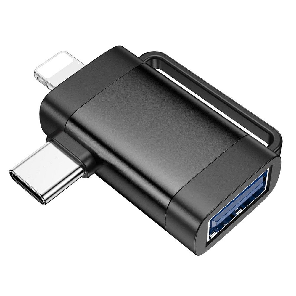 OTG-adapter USB-C / Lightning - USB-A HOCO UA31F, Svart