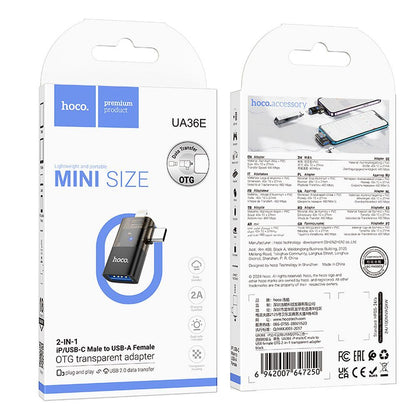 OTG-adapter Lightning / USB-C - USB-A HOCO UA36E, Svart