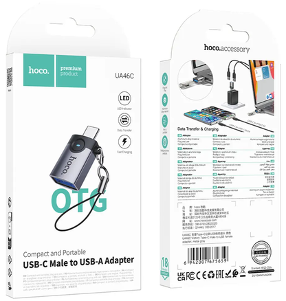 OTG-adapter USB-C - USB-A HOCO UA46C, Grå