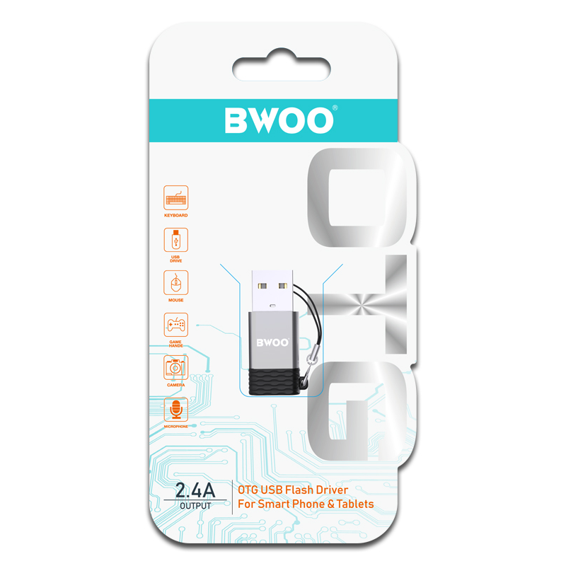 USB-C til USB-A data- og ladeadapter BWOO BZ-38, grå