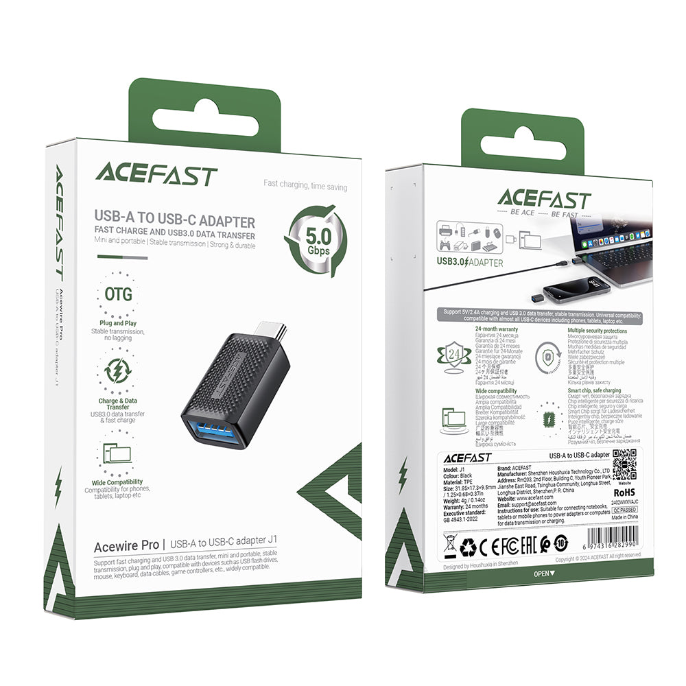 OTG-adapter USB-C - USB-A Acefast J1, Svart