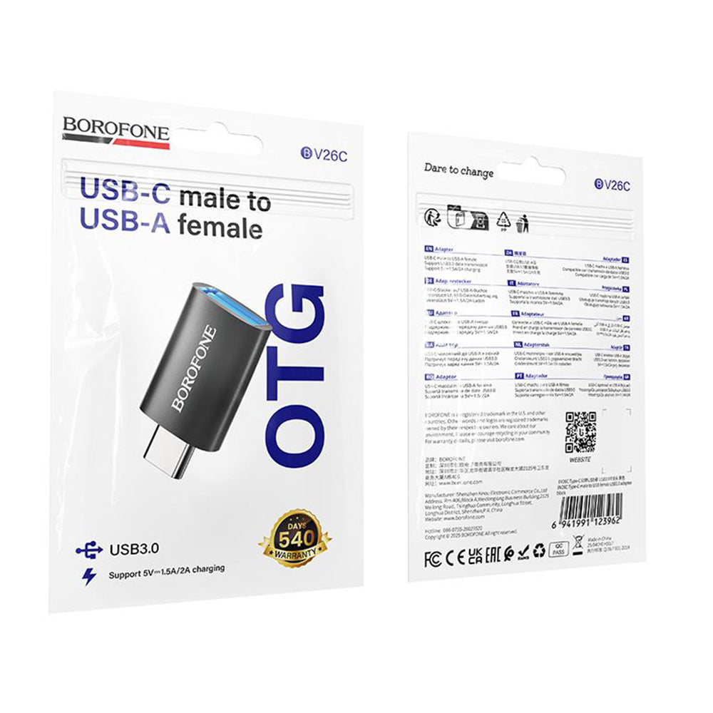 OTG-adapter USB-C - USB-A Borofone BV26C, svart