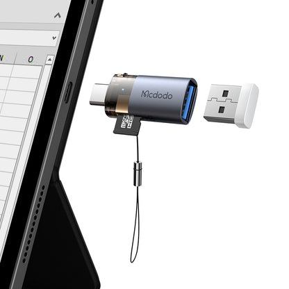 Kortleser USB-C McDodo OT-7600, USB-A (OTG) - microSD, Svart