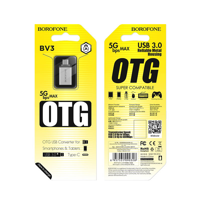 OTG-adapter USB-A - USB-C Borofone BV3, Sølv