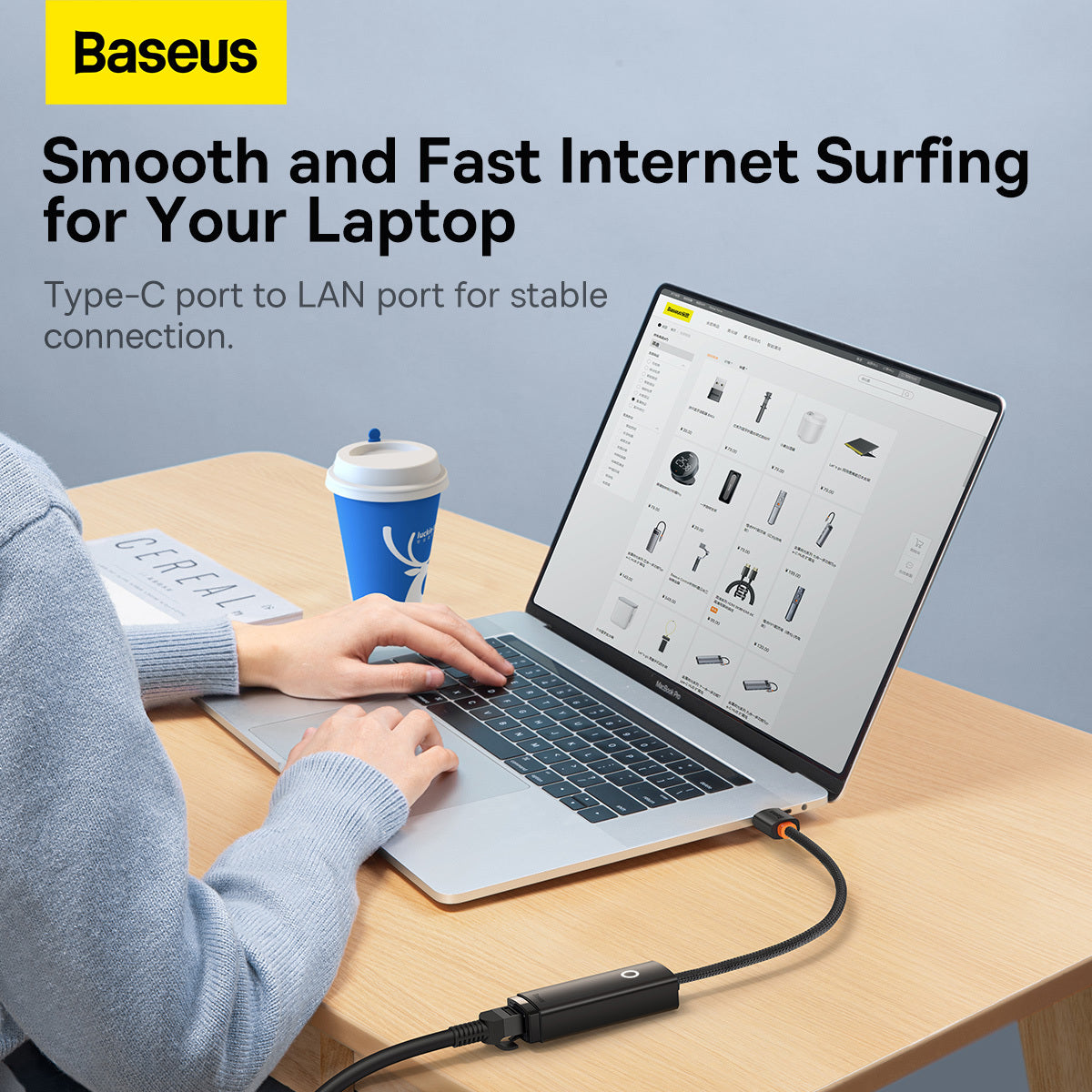 Baseus Lite nettverkskort, USB-C - RJ45, svart WKQXX000301 
