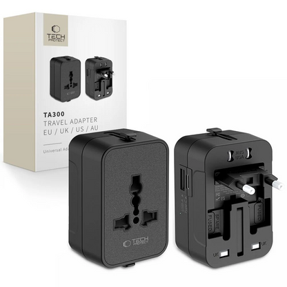 Tech-Protect TA300 Travel EU / UK / US / AU nettverksadapter, Svart