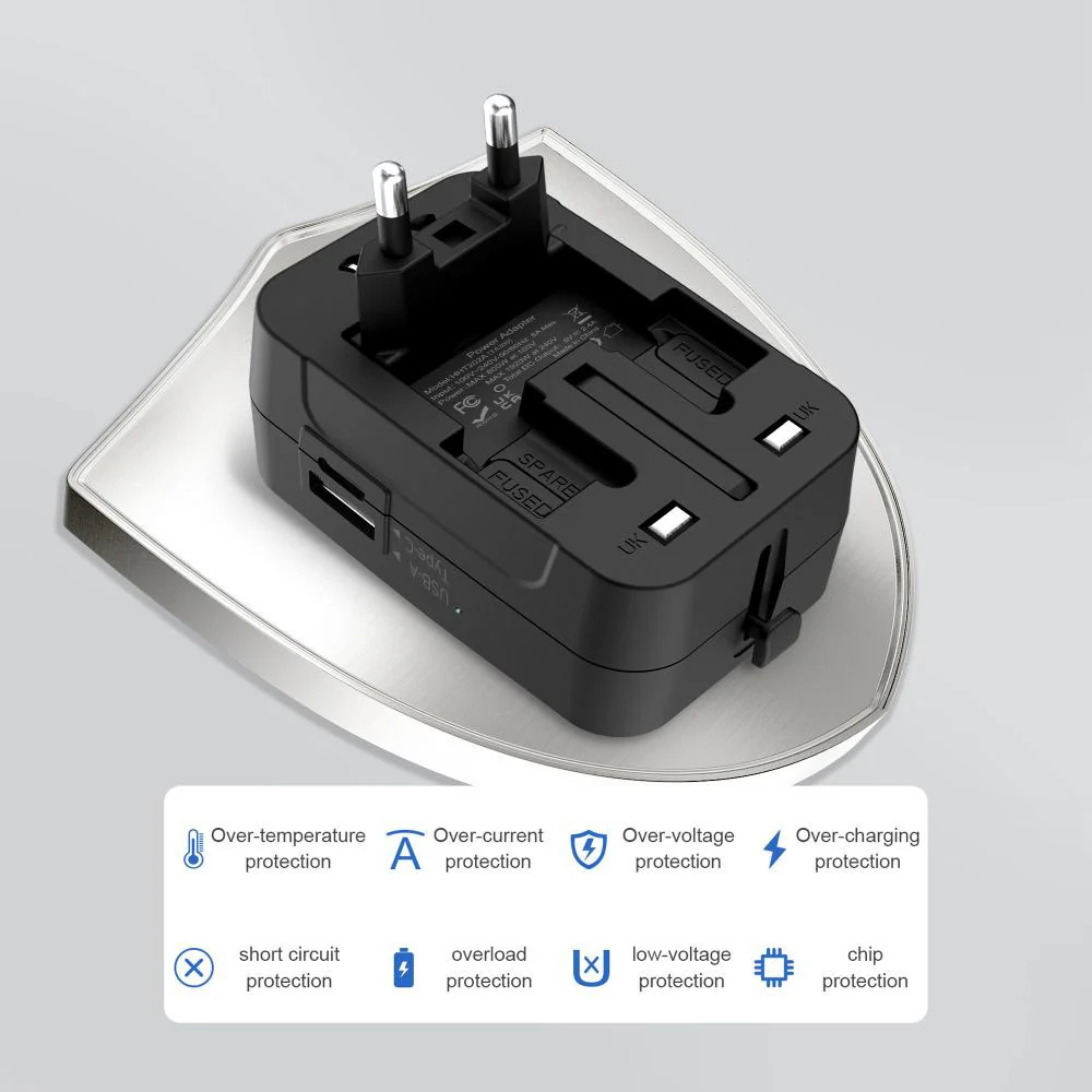 Tech-Protect TA300 Travel EU / UK / US / AU nettverksadapter, Svart