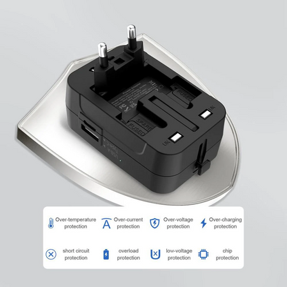 Tech-Protect TA300 Travel EU / UK / US / AU nettverksadapter, Svart