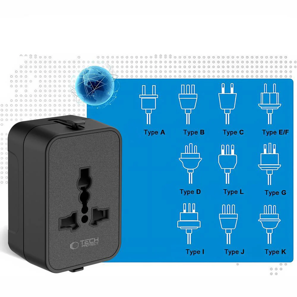Tech-Protect TA300 Travel EU / UK / US / AU nettverksadapter, Svart