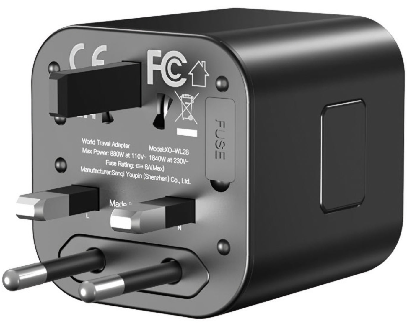 XO Design WL28 Travel Nettverksadapter US / UK / AU / CN / EU, Svart