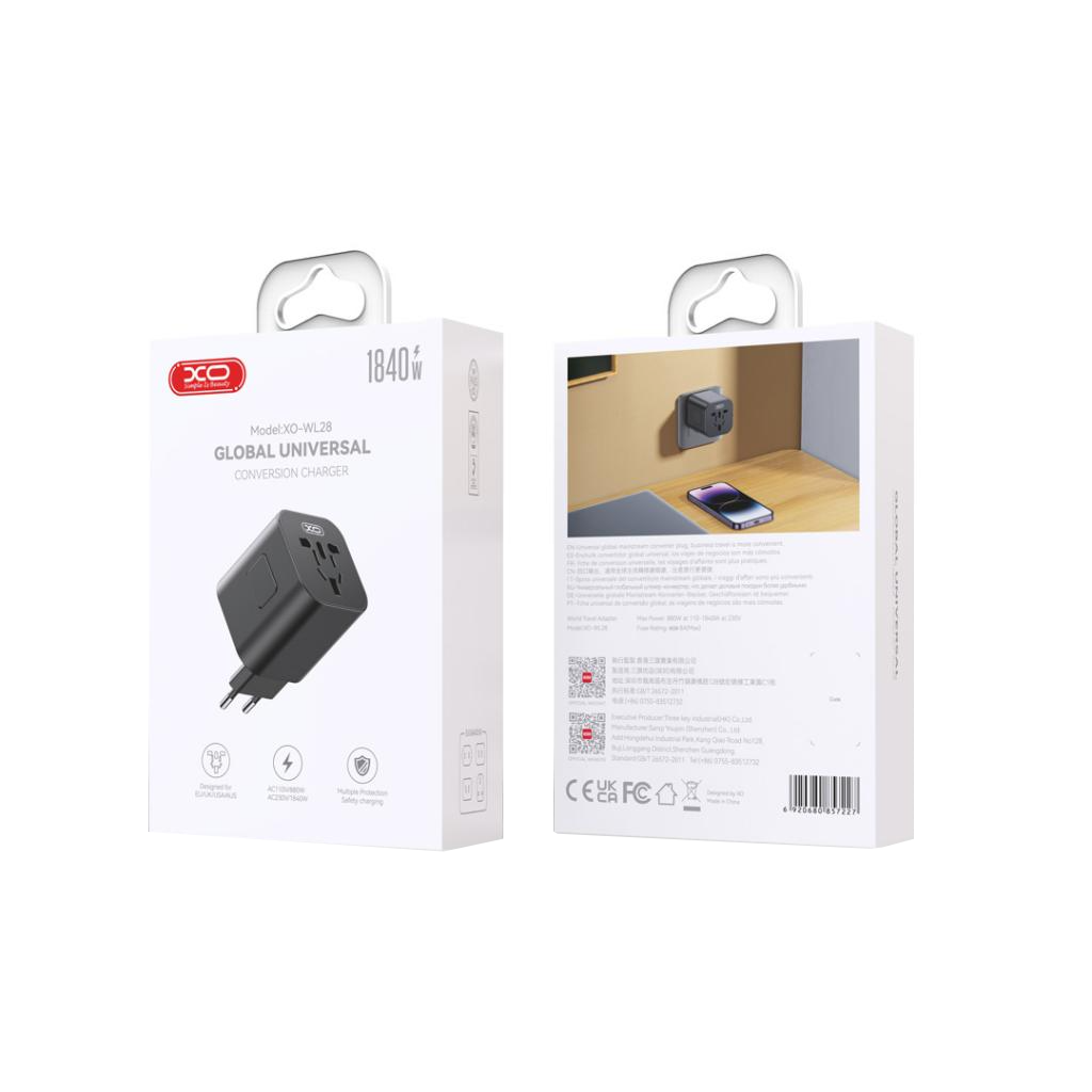 XO Design WL28 Travel Nettverksadapter US / UK / AU / CN / EU, Svart