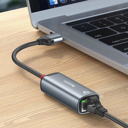 Nettverksadapter Yesido HB26, RJ45, USB / USB-C, Grå