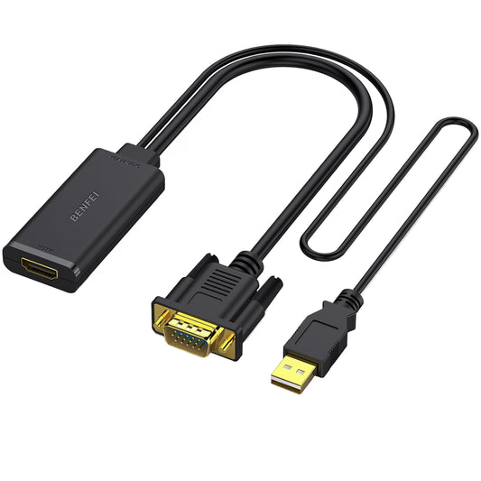 Benfei Videoadapter, VGA / USB-A - HDMI, 1080P, Svart