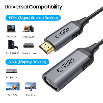 Videoadapter Tech-Protect Ultraboost, VGA - HDMI, 1080P, Svart