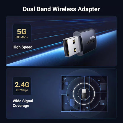 Trådløs adapter UGREEN CM762 (35264), Dual Band, Wi-Fi 6, 600Mbps, Svart