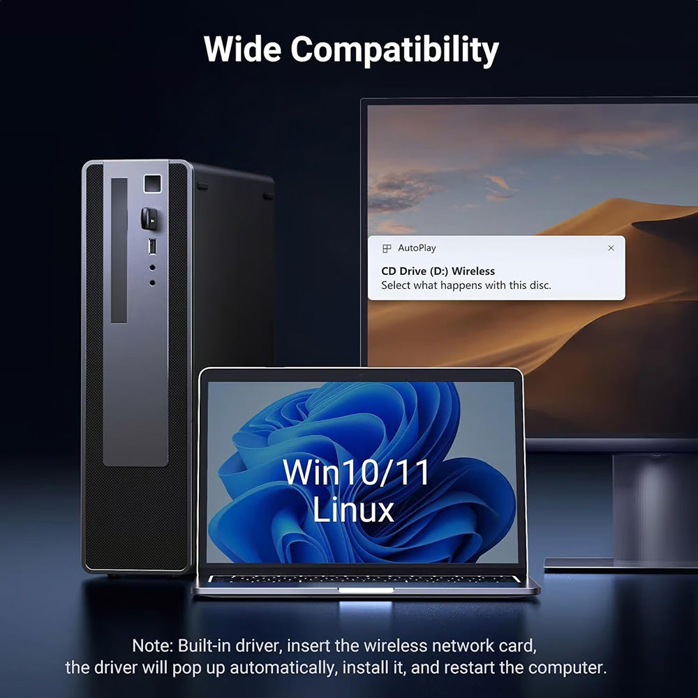 Trådløs adapter UGREEN CM762 (35264), Dual Band, Wi-Fi 6, 600Mbps, Svart