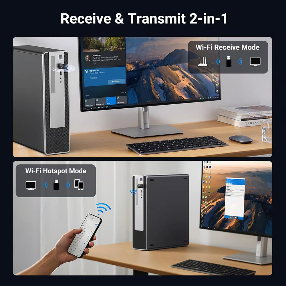 Trådløs adapter UGREEN CM762 (35264), Dual Band, Wi-Fi 6, 600Mbps, Svart