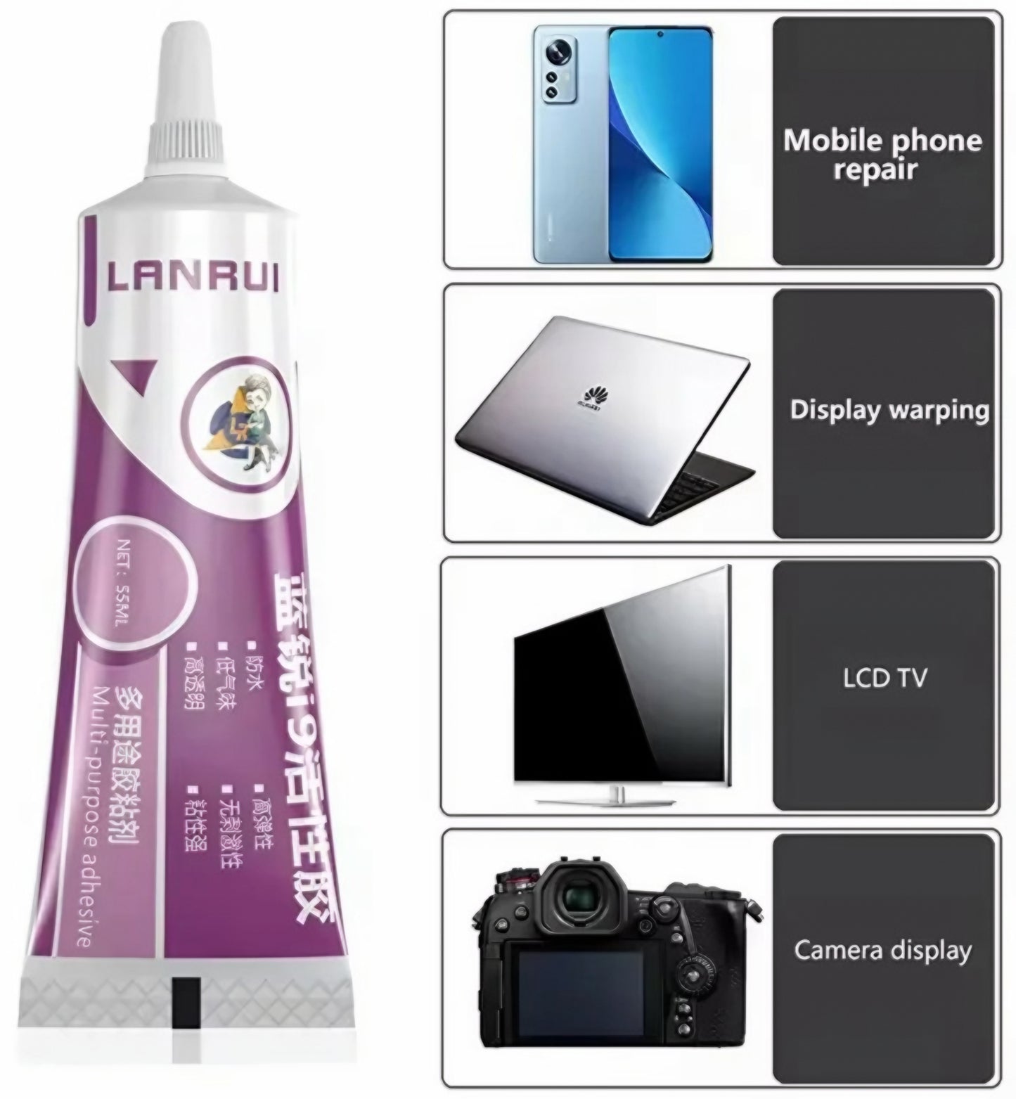 Lanrui I9 flytende lim, 55 ml, transparent