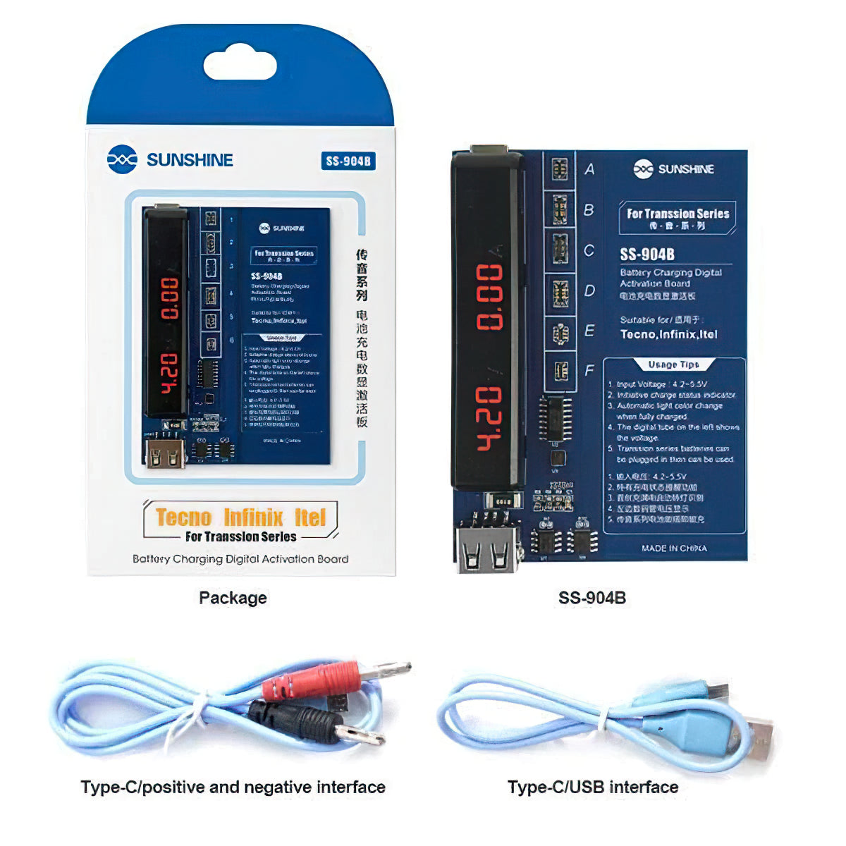 Sunshine SS-904B strømforsyning for TECNO / Infinix / Itel Series, 2in1