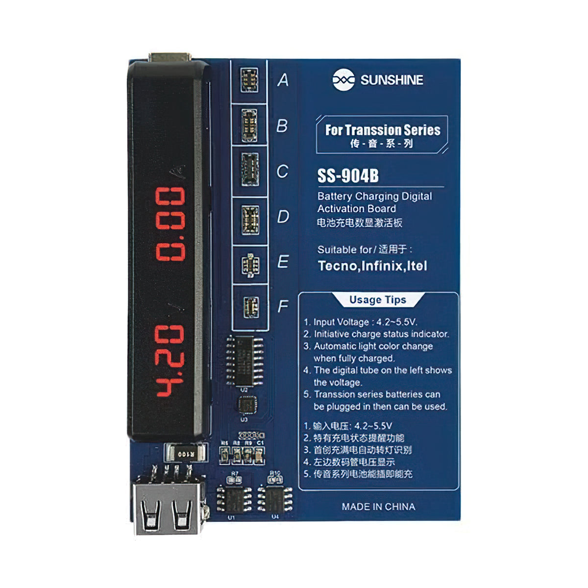 Sunshine SS-904B strømforsyning for TECNO / Infinix / Itel Series, 2in1