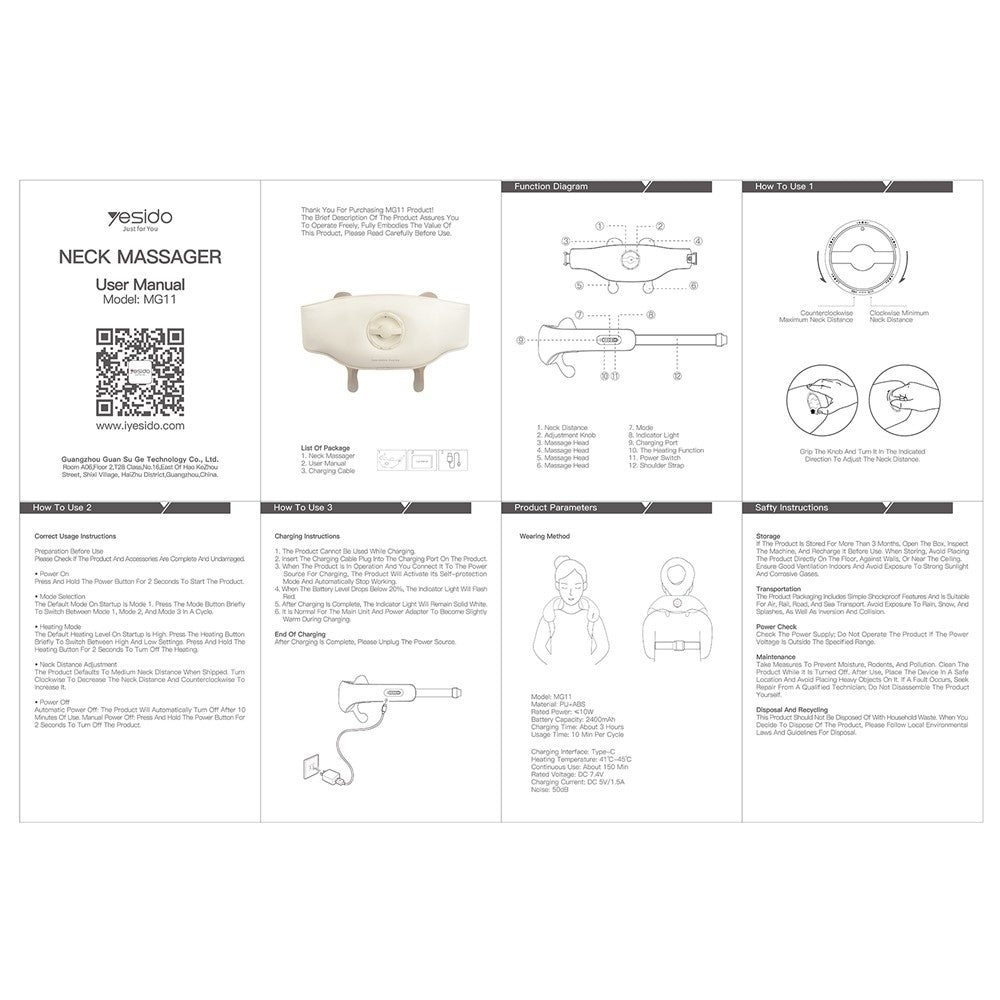 Yesido MG11 Nakke Massasjeapparat, Beige