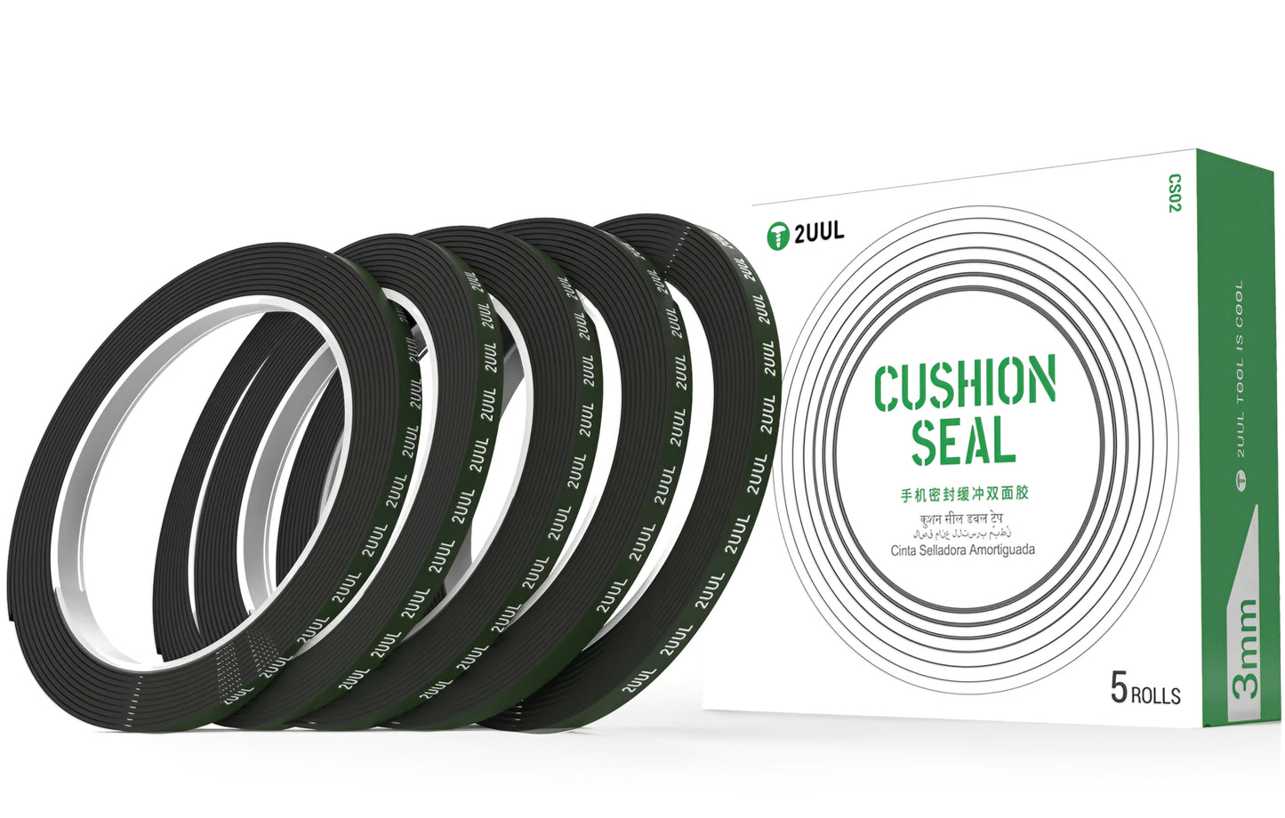 Dobbeltsidig tape 2UUL CS01, 3mm, svart, sett med 5 stk