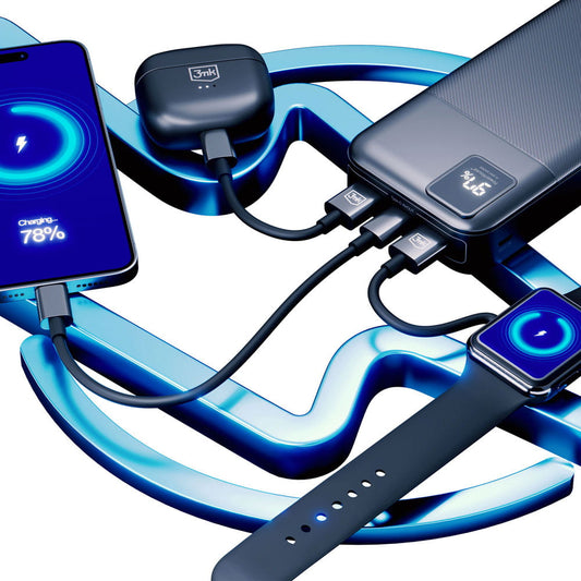 3MK PowerHouse eksternt batteri, 20000 mAh, 22,5 W, QC + PD, 1 x USB-A - 1 x USB-C, svart