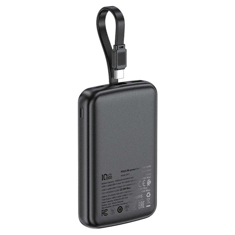 Ekstern batteri Acefast M13, 10000mAh, 22.5W, QC + PD, 1 x USB-A - 2 x USB-C, Svart