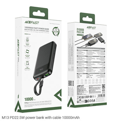 Ekstern batteri Acefast M13, 10000mAh, 22.5W, QC + PD, 1 x USB-A - 2 x USB-C, Svart