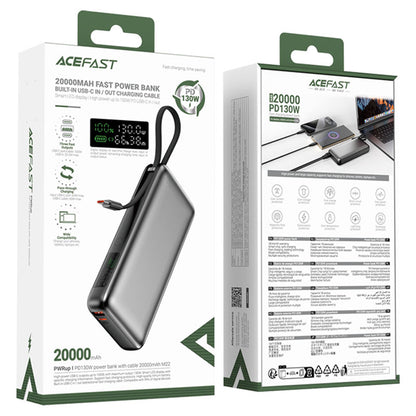 Ekstern Batteri Acefast M22, 20000mAh, 130W, QC + PD, 1 x USB-A - 2 x USB-C, Svart
