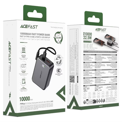 Ekstern batteri Acefast M28, 10000mAh, 22.5W, QC + PD, 1 x USB-A - 2 x USB-C, Svart