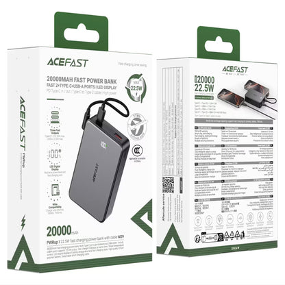 Ekstern batteri Acefast M29, 20000mAh, 22.5W, QC + PD, 1 x USB-A - 2 x USB-C, Svart