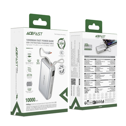 Ekstern batteri Acefast M32, 10000mAh, 35W, PD, 2 x USB-C, Sølv