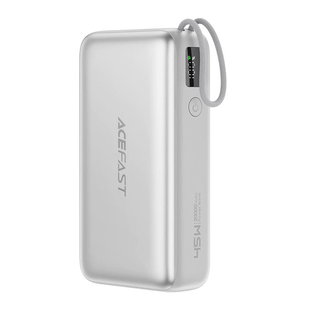 Ekstern batteri Acefast M34, 20000mAh, 45W, QC + PD, 1 x USB-A - 2 x USB-C, Sølv