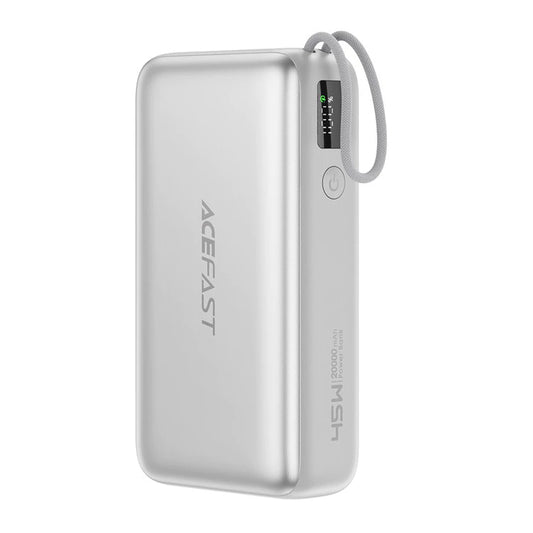 Ekstern batteri Acefast M34, 20000mAh, 45W, QC + PD, 1 x USB-A - 2 x USB-C, Sølv