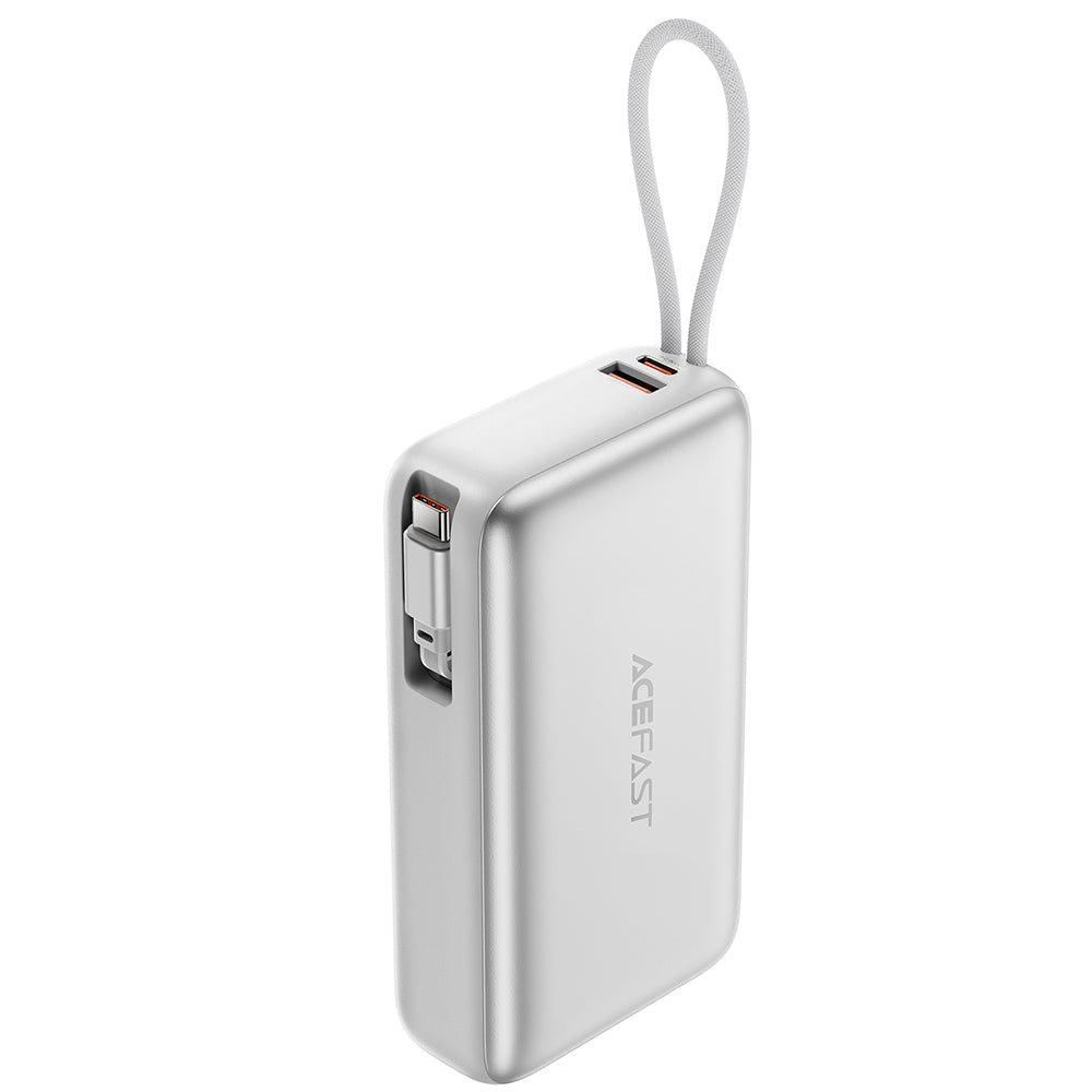 Ekstern batteri Acefast M34, 20000mAh, 45W, QC + PD, 1 x USB-A - 2 x USB-C, Sølv