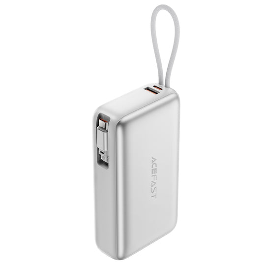 Ekstern batteri Acefast M34, 20000mAh, 45W, QC + PD, 1 x USB-A - 2 x USB-C, Sølv
