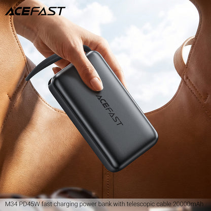 Ekstern batteri Acefast M34, 20000mAh, 45W, QC + PD, 1 x USB-A - 2 x USB-C, Sølv