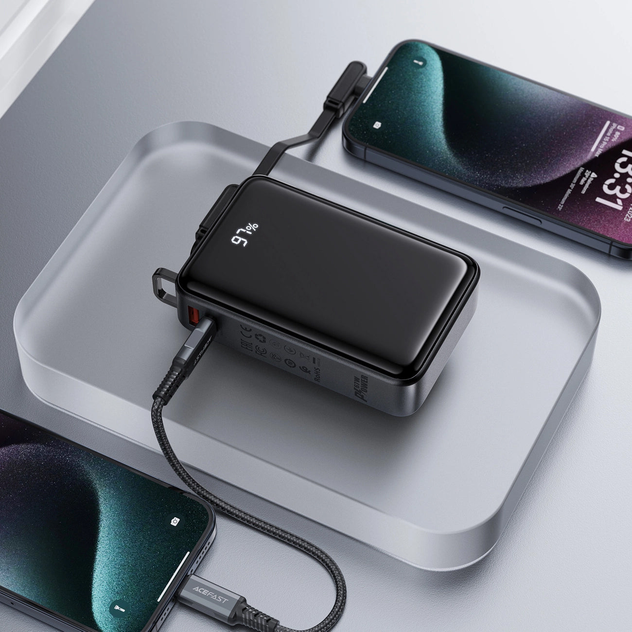 Ekstern batteri Acefast M4, 20000mAh, 67W, PD, 1 x USB-A - 2 x USB-C, Svart