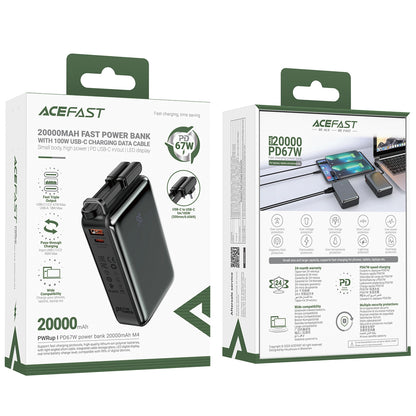 Ekstern batteri Acefast M4, 20000mAh, 67W, PD, 1 x USB-A - 2 x USB-C, Svart