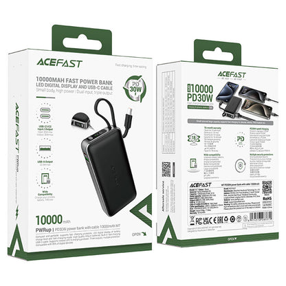 Ekstern batteri Acefast M7, 10000mAh, 30W, QC + PD, 1 x USB-A - 2 x USB-C, Svart