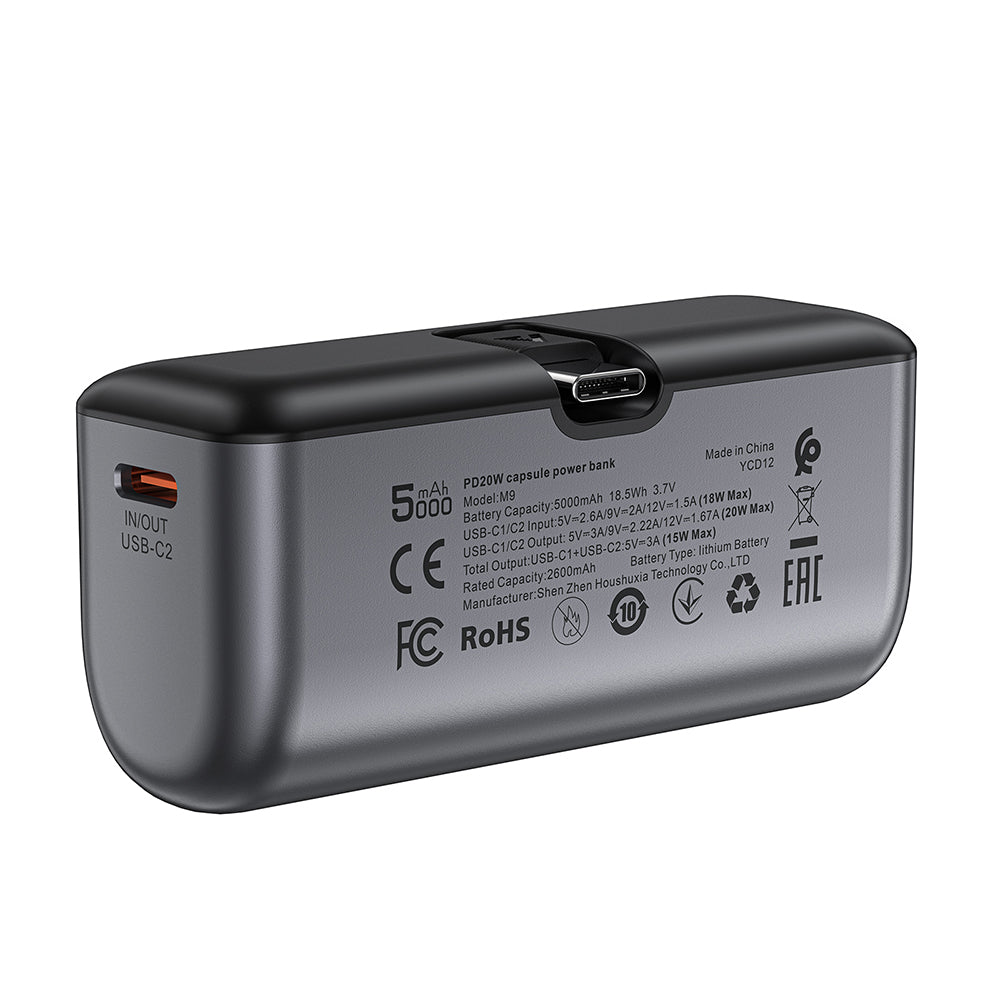 Ekstern batteri Acefast M9, 5000mAh, 20W, PD, 2 x USB-C, svart