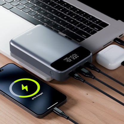 Ekstern batteri Allity. APB-200 PocketPower, 19200mAh, 130W, QC + PD, 1 x USB-A - 2 x USB-C, Grå