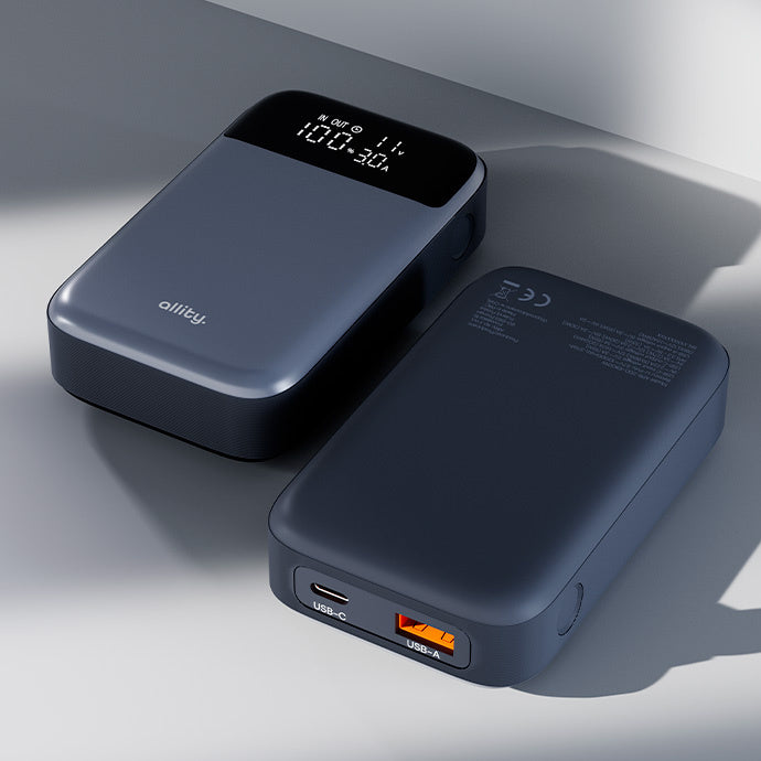 Allity Ekstern Batteri. APB-200 PocketPower, 10000mAh, 33W, QC + PD, 1 x USB-A - 1 x USB-C, Grå